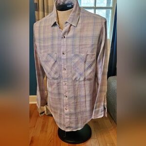 Vintage Montgomery Ward Mens Sz L ( runs M) button down lightweight plaid shirt.